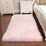 Cumay Faux, Schafsfell-Teppich, 60x90 cm, Wollimitat, geeignet für Wohnzimmer Teppich, lang, weich, flauschiges Fell, als Bettvorleger, Sofa-Teppich (Pink, 60 x 90 cm).