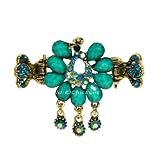 Schöner Haargreifer Pfau in Vintage-Look, aus Metall, Strass & Acryl, Haarklammer Haarspange, grün, türkis, gold, 8171