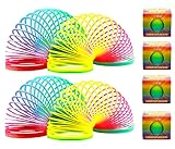 L + H WORLD Regenbogenspirale Groß XXL im 4er Set | Premium QUALITÄT | Ø 7 cm | Magische Treppenläufer Slinkys Bunt in Neonfarben ideal für Kindergeburtstag als Mitgebsel für Mädchen & Jungen