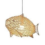 Vintage Rattan Pendelleuchte Handgefertigte Fisch Lampe Dekoration Deckenleuchte Edison E27 Innenbeleuchtung Kronleuchter für Schlafzimmer Esszimmer Wohnzimmer Bar
