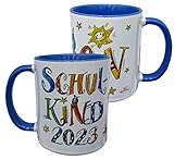 Tasse Schulkind 2022 mit Namen, personalisierte Kindertasse, Rosirosinchen (dunkelblau)