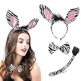 YTOOK Tier Kostüm Set, Zebra Stirnband Fliege Schwanz 3Pcs Kostüm Tier Stirnband Tier Verkleidung Party Dekoration Zubehör Weltbuch Tag Hallow