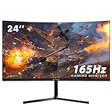 CRUA 24Zoll Curved Gaming-Monitor 144 Hz, 165 Hz 180HZ FHD 1080P PC-Monitor, Computerbildschirm unterstützt Freesync, 100% sRGB-Farbumfang, Augenschutz, DP, HDMI, schwarz