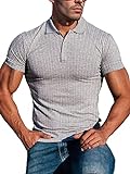 Lehmanlin Muskel-Poloshirts für Herren Kurzarm Stretch Slim Fit Baumwolle Golf T-Shirt (Grau/L)