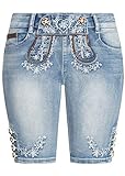 Seventyseven Lifestyle Damen Trachten Capri Jeans Shorts 5-Pockets hell blau Denim, Gr:L