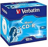 Verbatim Music CD-R 80 Min, 10er Pack Jewel Case, CD Rohlinge, 16-fache Brenngeschwindigkeit mit langer LebensdauerI leere CDs, Audio CD Rohling zum Sichern von Musik, Music CD