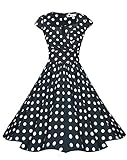 Zarlena Damen Rockabilly Kleider Vintage Pin-Up Retro Polka Dots Cap Sleeves Schwarz/Weiss S