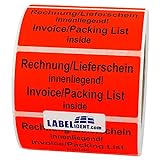 Labelident Warnetiketten auf Rolle 50,8 x 25,4 mm - Rechnung/Lieferschein innenliegend Invoice/Packing List inside - 1.000 Versandaufkleber auf 1 Rolle(n), 3 Zoll Kern, Papier selbstklebend, rot