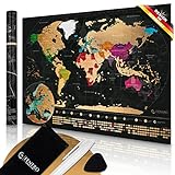 FENERO Weltkarte zum Rubbeln XXL [DIN A1] - aus exklusivem Kunststoff - Rubbel-Weltkarte Deutsch - Landkarte zum Rubbeln mit Marker, Plektrum & Täschchen