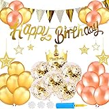iDattel Geburtstags Gold deko,Geburtstag Dekoration Set,Happy Birthday Girlande Balloon Banner Buchstaben Gold,Geburtstagsdeko für Mädchen Jungen Frauen Männer,1 pcs Hut Geburtstag