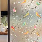 Dekorative Fensterfolie Buntglas mit Vogelmuster Blickdicht Fensterfolie Sichtschutzfolie Selbstklebend Milchglasfolie Statisch Haftend Bunt Wärmeschutzfolie Fenster Dek