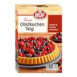 RUF Obstkuchen Teig, Backmischung für einen leckeren Obstkuchenteig, schnell und einfach zubereitet, geeignet für Obstboden, Erdbeerkuchen oder Tortenboden, 1 x 260g