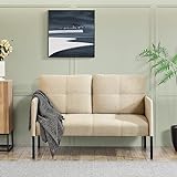 [en.casa] Sofa Reichling 2-Sitzer Couch mit Metallbeinen Doppelsofa Sitzmöbel Polstersofa mit 2 Kissen für Wohnzimmer Schlafzimmer Beige 77x119x69cm