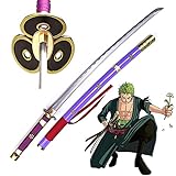 SCJSHU One Piece Anime Real Katana,Lila Zoro Samurai-Schwert mit Massivholzscheide,103cm Handgefertigte echte Samurai-Schwerter für Cosplay,Geschenk,Dekoration,Display,Kendo