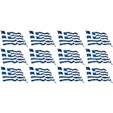 Mini Aufkleber Set - Pack wehend - 50x31mm - selbstklebender Sticker - Fahne - Griechenland - Flagge - Banner - Standarte fürs Auto, Büro, zu Hause und die Schule - 12 Stück
