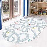 Play Mat Street Oval 120 x 180 cm, Washable Non-Slip Children's Rug for Boys & Girls, Educational and Fun Car Mat in Children's Room, Living Room, Bedroom, Play Mat