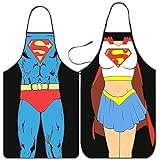Superman Schürze, Paarschürze, Wonder Woman-Schürze, lustige Schürze, Paargeschenke, Neuheitsschürze, Superman-Geschenke, Schürze, sexy Schürze, Kochschürze für Grillpartys (Superman + Superwoman)