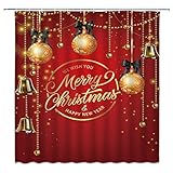 Schneeglocke Weihnachten Wasserdichter Duschvorhang, Feiern Sie Silvester Polyestergewebe Badezimmervorhang mit Haken S.12 180x180cm