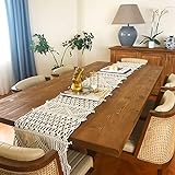 WABMJGW Makramee Tischläufer für Esstisch (kann angepasst Werden), Boho Tischläufer, natürliches Baumwollseil, handgefertigte Tischdecke, Lange Tischdekoration im rustikalen Stil,Beige-40 x 180 cm
