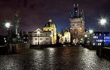 LHJOYSP Puzzle 1000 Teile Jungen Lichter der Stadt Nacht Prag Tschechien Lichter Skulptur Karlsbrücke 75x50cm