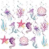 SUNBEAUTY 30 Stück Meerjungfrau Geburtstag Deko Iridescent Mermaid Seepferdchen Seashell Starfish Hängedekoration Kindergeburtstag Deko Unterwasserwelt Partyzubehör
