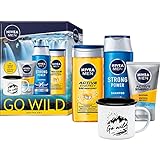 NIVEA MEN Go Wild Active Set, Geschenkset mit energiespendenden Pflegeprodukten, erfrischendes Pflegeset mit Shampoo, Duschgel und rustikalem Becher