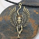 REHON Alte ägyptische Bastet Statue Katze Halskette Anhänger Rune Amulett Symbol Anhänger Schmuck,Copper-Rope