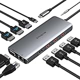 USB C Docking Station Triple Display USB C Hub für HP Dell XPS, USB C Adapter mit Dual HDMI 4K, VGA, Ethernet, 2USB 2.0, 3 USB 3.1 Ports, 100W PD, 3.5mm Audio/Mic Kompatibel mit Lenovo Yoga,Surface