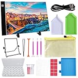 YFWUQI LED Licht Pad A4 mit Diamond Painting Zubehör, Einstellbare Helligkeit Diamant Painting Lichtplatten mit USB Kabel Abnehmbaren Ständer,Ideal für Diamant Malerei,Designen,Zeichnen Skizzieren