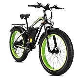 E Bike Herren 26 Zoll E-Mountainbike, mit 4,0'' Fetter Reifen, 48V 624Wh Lithium Akku 70km, Hydraulische Scheibenbremse, 21-Gang-Getriebe, mit Integrierte Steuerung und Bremsleistung aus - Grün