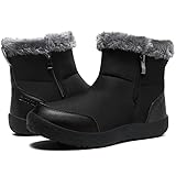 Winterstiefel Damen Wasserdicht Warm Winterschuhe Plush Gefütterte Schneestiefel Winter Kurzschaft Rutschfeste Stiefel Boots Flach Schwarz 39 EU
