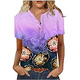 Bluse Damen Hemden mit Knopfleiste Lässige Oberteile mit Schmetterlingsdruck Pullover Kurzärmliges T-Shirt mit V-Ausschnitt und Tasche Locker sitzende Tunika Blusen Shirts Für Frauen