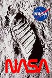 NASA: Notizbuch Fußabdruck auf dem Mond 15 X 23 CM, Schwarze Linien auf Weißem, 150 linierte Seiten, Papier, Klassische Kunst (Notebook Journal, Journal Notizbuch)