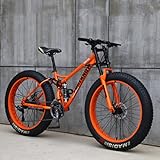 Wind Greeting 26 Zoll Mountainbike,21 Gang-Schaltung Erwachsene Fette Reifen Fahrrad,Rahmen aus Kohlenstoffstahl,Vollfederung Scheibenbremsen Hardtail Bike (Orange)