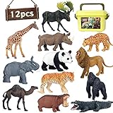 Safari Tiere Spielfiguren, 12 Stück Realistische Jumbo Wild Jungle Tiere Figuren,Tierpark Spielset mit Löwe, Elefant, Giraffe, Tier Lernspielzeuf aus Plastik für Kinder Jungen udn Mädchen