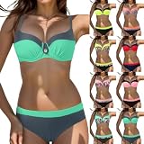 Bikini Damen Set - V Ausschnitt Bademode Bauchweg Badeanzug Push Up Zweiteiliger Sexy Bikihose Sport Sets Schwimmanzug High Waist Bathing Suit Women Sportbikini Swimsuits Badeanzüge Für Frauen S