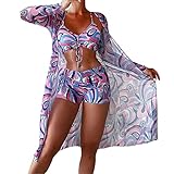 Damen Zweiteiliger Badeanzug Swimsuit - V Ausschnitt Blumenmuster mit Plissiert Bikini-Sets Triangel Badeanzug Strand Ties Bauchweg High Waist Badeanzug Push Up Bademode Bescheidene Badebekleidung