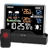Retoo Wetterstation Funk mit Außensensor Funkwetterstation mit Wettervorhersage Innen und Außen Thermometer Hygrometer Barometer Luftfeuchtigkeit Funkuhr Sensor Reichweite 80m LCD Display Schw