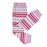 HOPPEDIZ Unisex - Baby Hoppediz Organic Cotton Leg Warmers Babystulpen, Weiss mit Rosa- und Pinken Streifen, Einheitsgröße EU