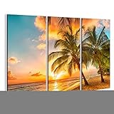 Bild Bilder auf Leinwand Schöner Sonnenuntergang über dem Meer mit Blick auf Palmen am weißen Strand auf einer Karibikinsel von Barbados Wandbild, Poster, Leinwandbild KJB