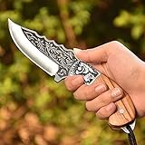 NedFoss Outdoor - Messer & Bushcraft Messer, 8,7cm Klingelange, Fahrtenmesser mit Leder Holster, Jagdmesser Outdoormesser aus eiem stück Stahl gefertigt, mit einzigartigem Muster, Schön und Scharf