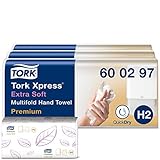 Tork Xpress extra weiche Multifold Papierhandtücher 600297 (H2 Premium Falthandtücher für Handtuchspender - extra weich und saugfähig, 2-lagig) weiß, 21 x 100 Tücher