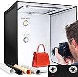 Fotostudio 50×50×50cm Lichtzelt Tragbare Faltbares Studiobox, Foto Zelte Fotografie mit LED Beleuchtung, 4 Hintergründe (Schwarz, Weiß, Grau, Orange)