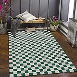 Teppich Schlafzimmer, Modernes Grünes Weißes Schachbrett Geometrisches Muster Einfach Extra Großer Innendruckbodenteppich rutschfeste Waschbare Teppiche Für Wohnkultur Schlafzimmer Wohnzimmer B