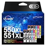 Uniwork 550 551 XL Patronen Kompatibel für Canon PGI-550 CLI-551 für Canon Pixma IP7250 MX925 MX920 MX725 MG5650 MG5550 MG6450 MG7550 IP7200 IX6850 (12 Pack)