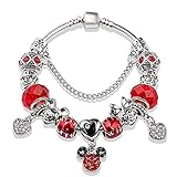 Comet Roter Kristall Armband-Dame-Saphir-Kristall-Perlenarmband Art Und Weise Mickey Mouse-AnhäNger DIY Antike Silberne Einfache Armband-ZusäTze 2 Styles