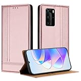 JHDFUB Handyzubehör Kompatibel mit Huawei P40 Pro Hülle Wallet, PU Leder Flip Folio Hülle mit Kartenhalter Klapphülle Kickstand [Stoßfeste TPU-Innenschale] Ultradünne Slim Handyhülle Handyhülle(Pink)