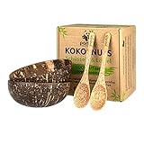 pandoo Kokosnuss Schalen 2er Set mit Kokos Löffel | 100% Naturprodukt | Plastikfreie Alternative - Handgefertigt mit Kokosöl poliert | Coconut Bowls Schüsseln | Müslischale, Kokosnuss Schale