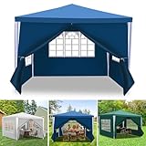 Eikuavons Pavillon Wasserdicht 3x3m,Gartenzelt mit 4 Seitenteilen blau,Partyzelt UV-Schutz, Gartenpavillon für Garten Kindergeburtstag Markt Camping