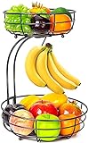 Bomclap Obstkorb mit Bananenhalter - 2 Stöckig Obstschale aus Metall - Küche Stehend Moderne Obstschalen - Dekorativer Gemüsekorb Obstschale - Braun